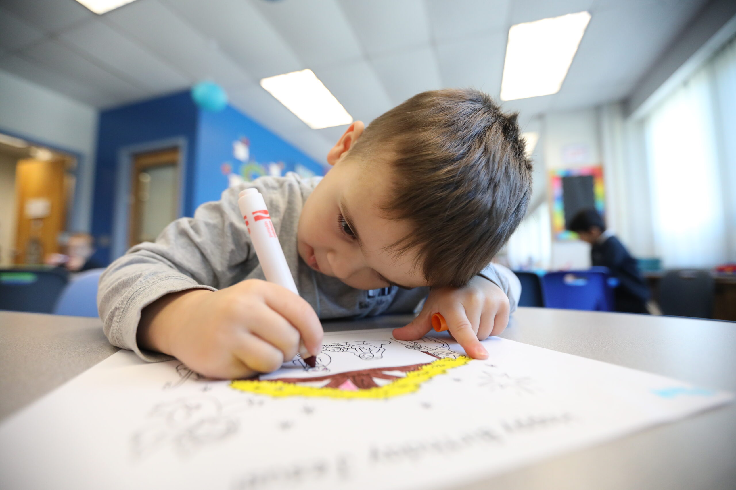 Pre-K Boy writing with proper grip